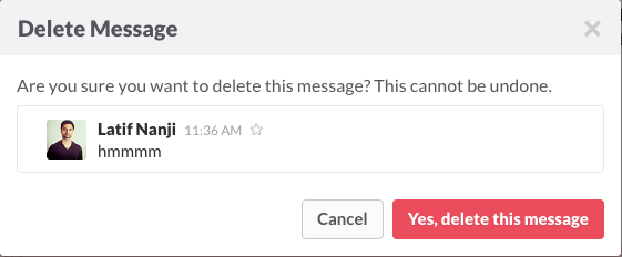 Delete message screenshot