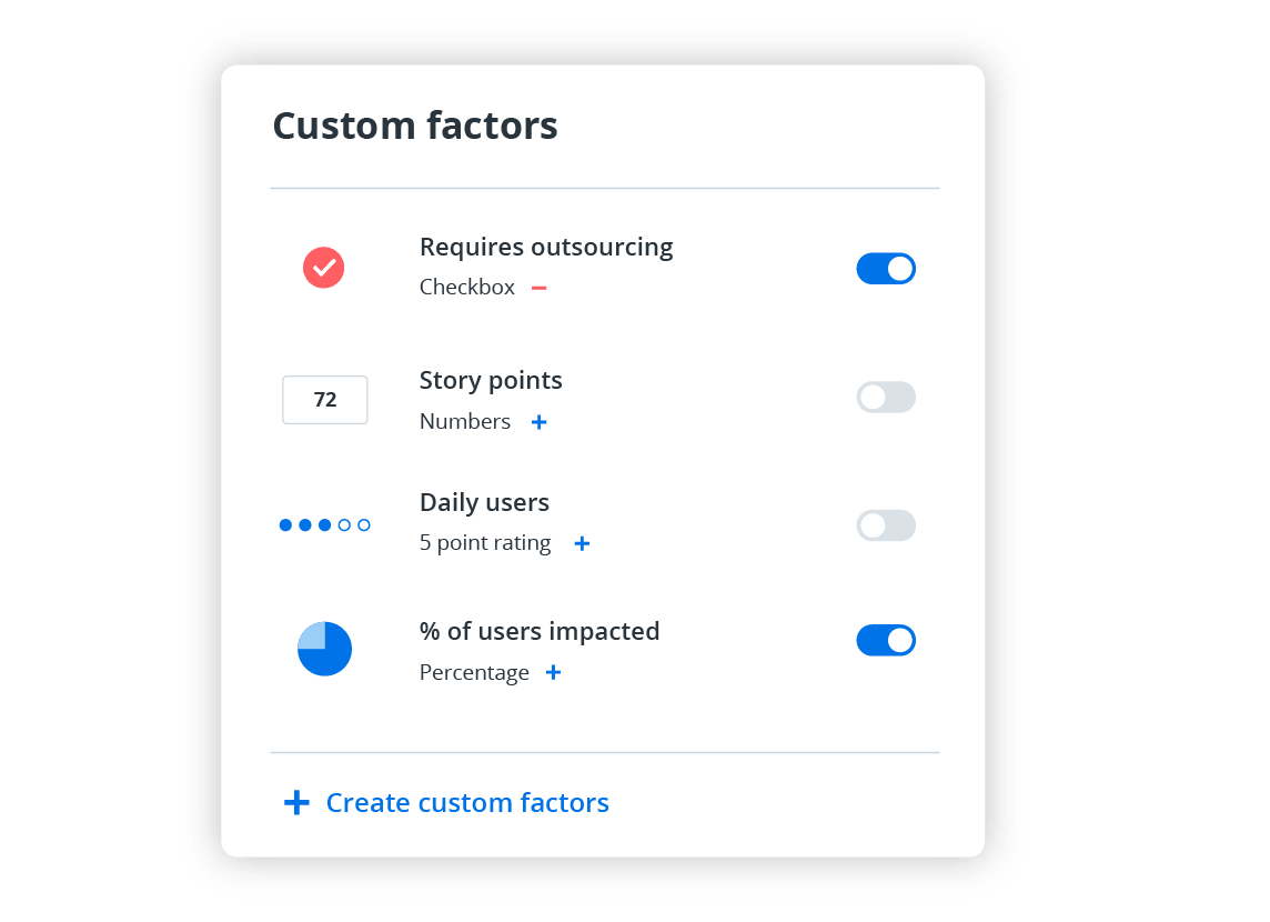 4 custom-named factors with on and off toggle